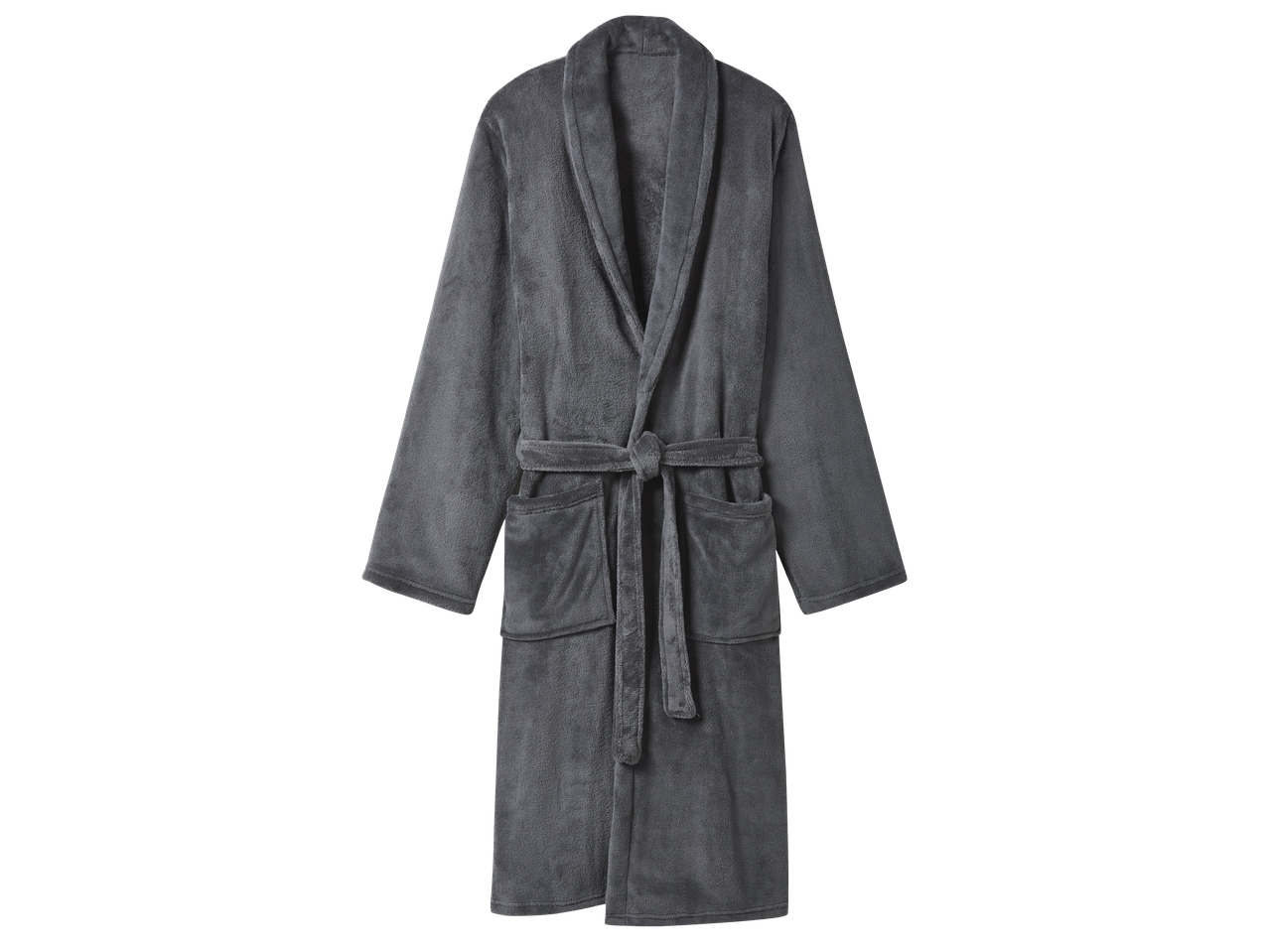 Сив халат от полар с колан и джобове