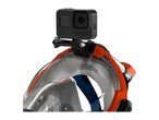 Full-face snorkeling mask with an action camera mounted on top.