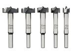 Five Forstner drill bits of varying sizes (15mm, 20mm, 25mm, 30mm, 35mm) are shown.
