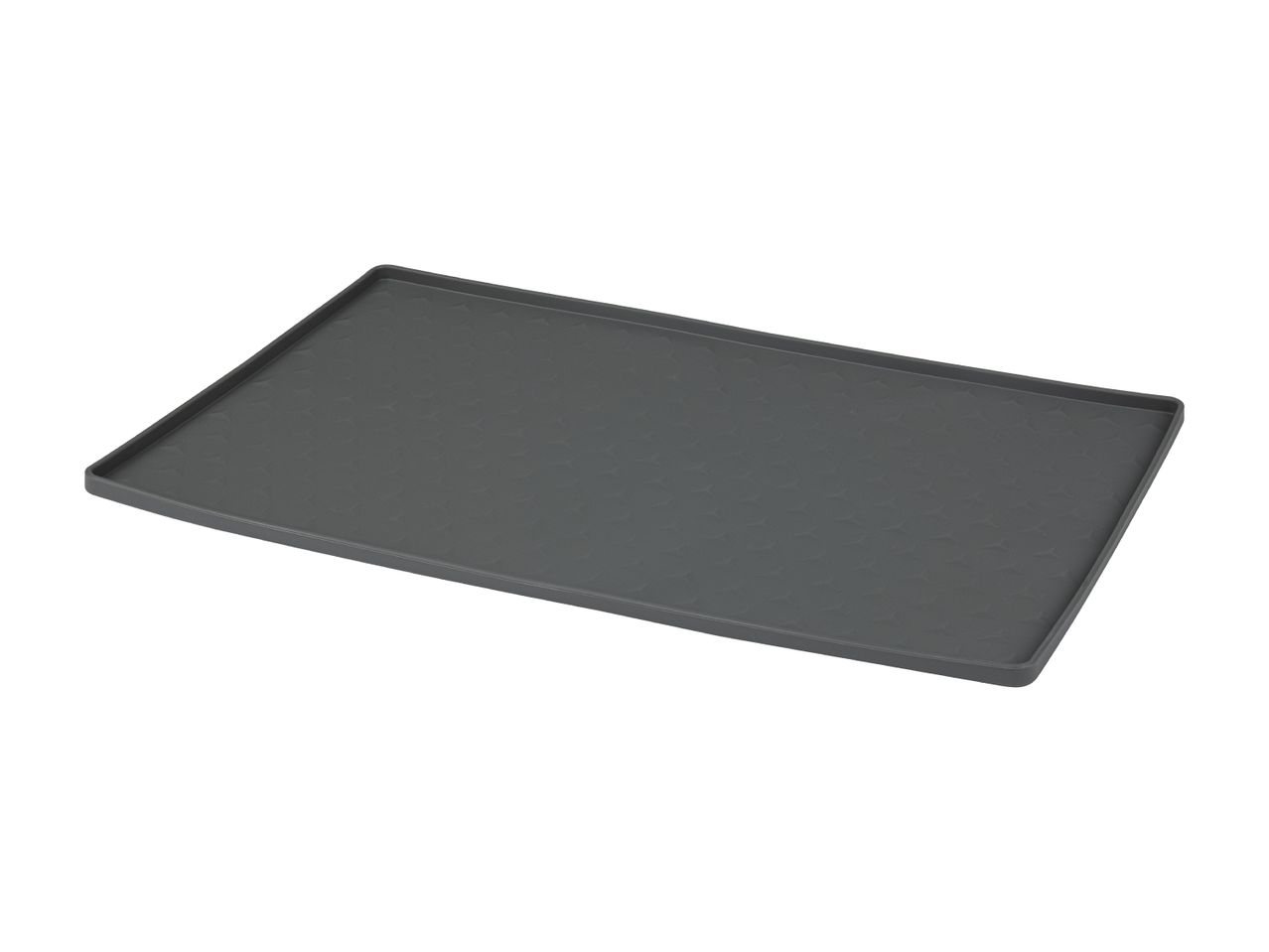 Dark grey rectangular pet feeding mat with a textured surface