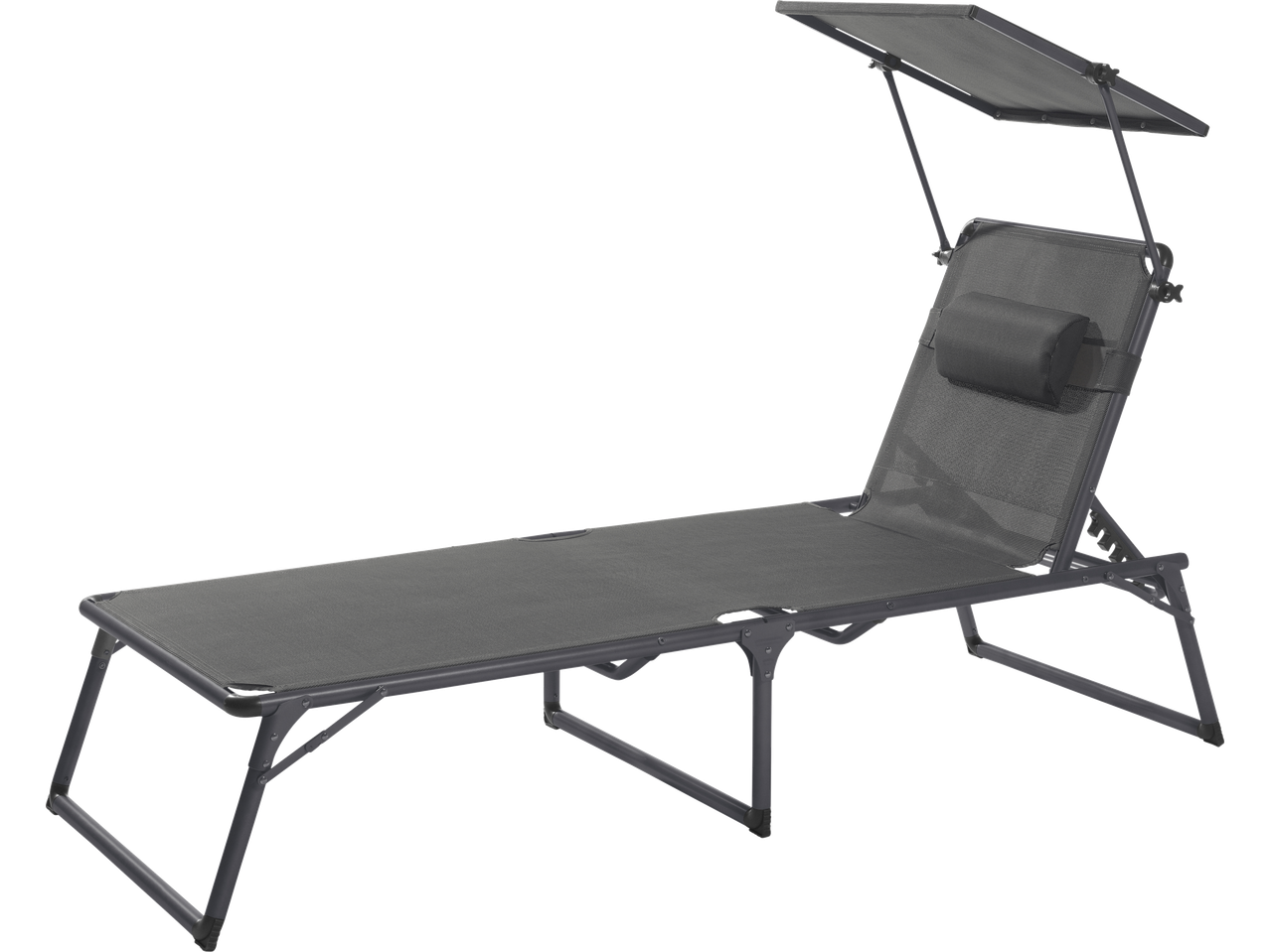 Livarno Aluminium-Sonnenliege mit verstellbarer Rückenlehne, Kopfstütze und Sonnendach