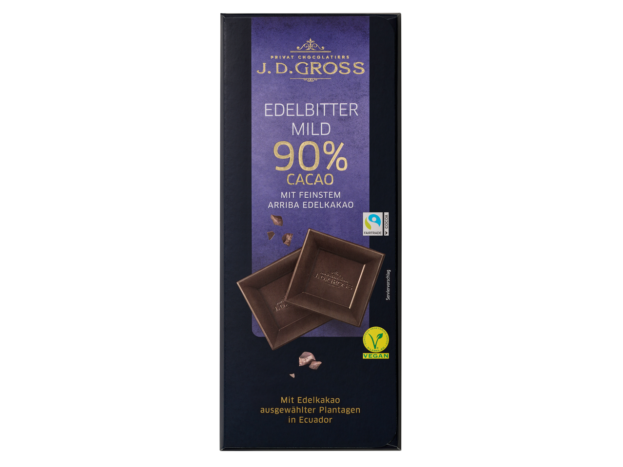 J.D.Gross Edelbitter 90% Kakao, vegane Schokolade.