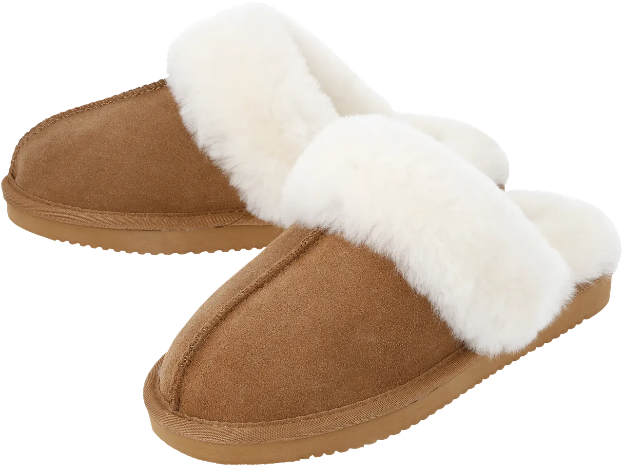 Esmara Premium avikailio šlepetės rudos spalvos su baltu kailiu.