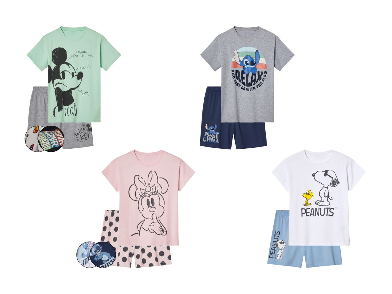 Kinder-Pyjamas mit Disney-Motiven: Mickey Maus, Winnie Puuh etc.
