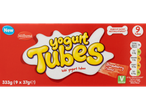 Milbona Yogurt Tubes, strawberry flavor, 9 tubes, 333g total weight.