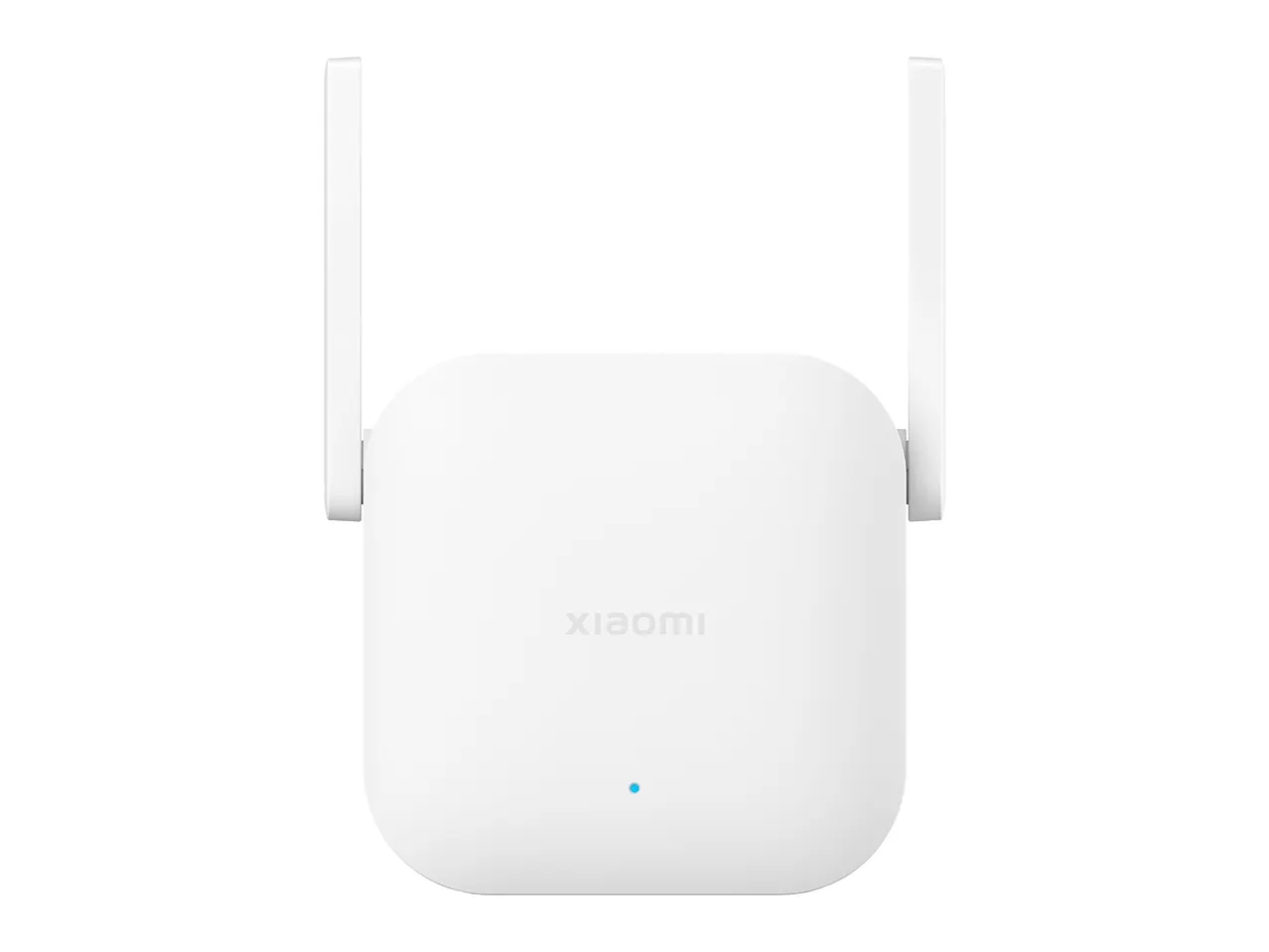 Beli Wi-Fi pojačivač signala sa dve antene i plavim indikatorom.