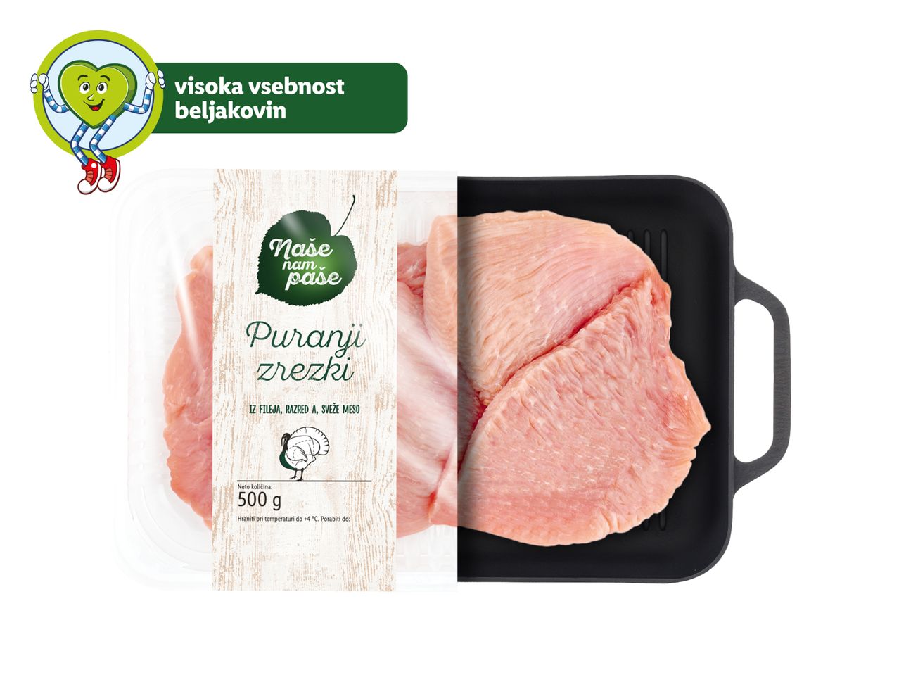 Naše nam pašé puranje zrezki v ponvi.