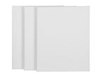 Three blank white stretched canvases for painting, stacked together.