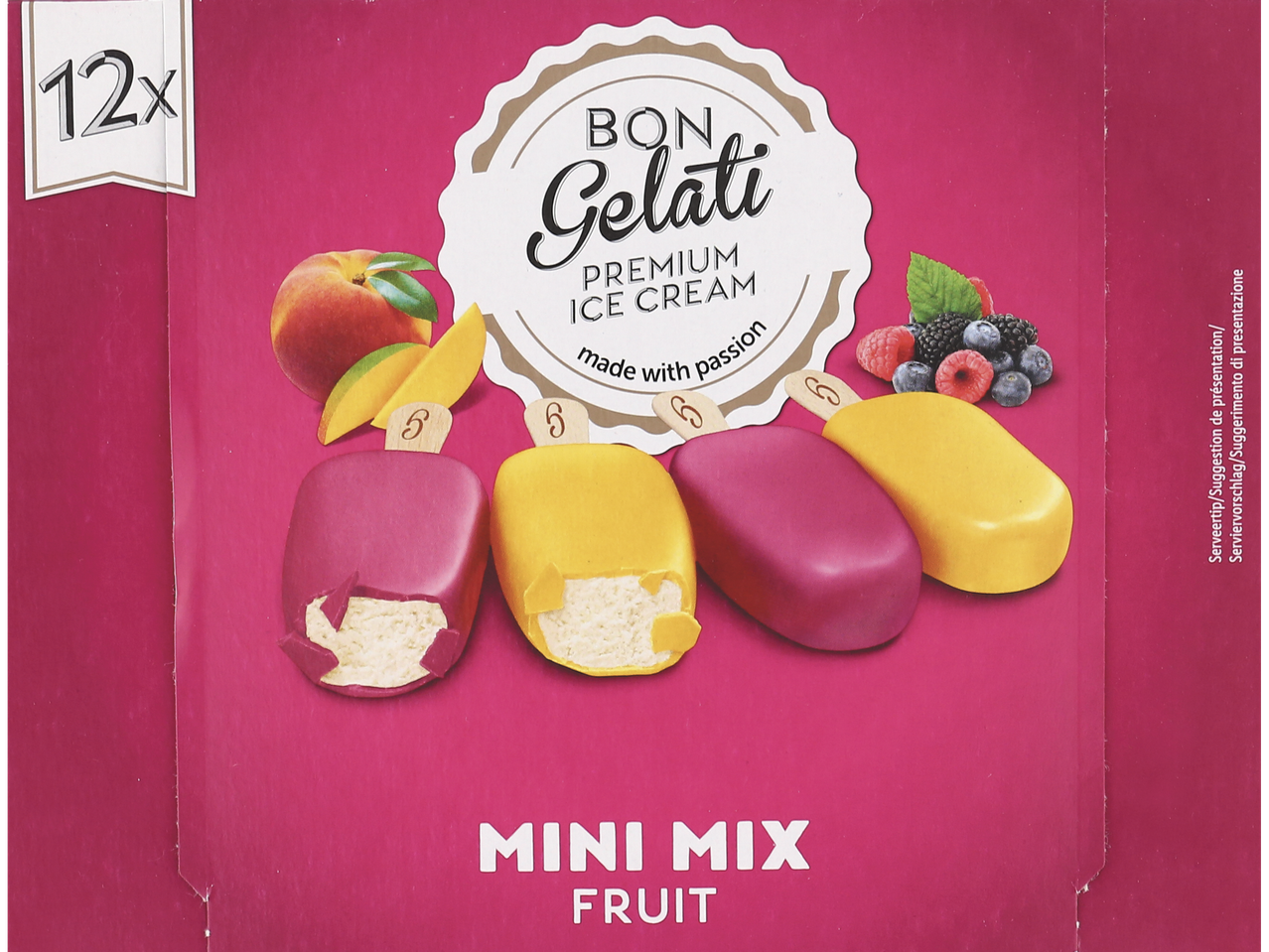 Crème glacée Bon Gelati Mini Mix Fruit, 12 glaces aux saveurs de fruits assortis.