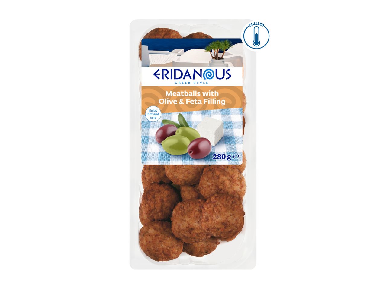 Eridanous Greek Style Meatballs with Olive & Feta Filling, 280g, chilled.