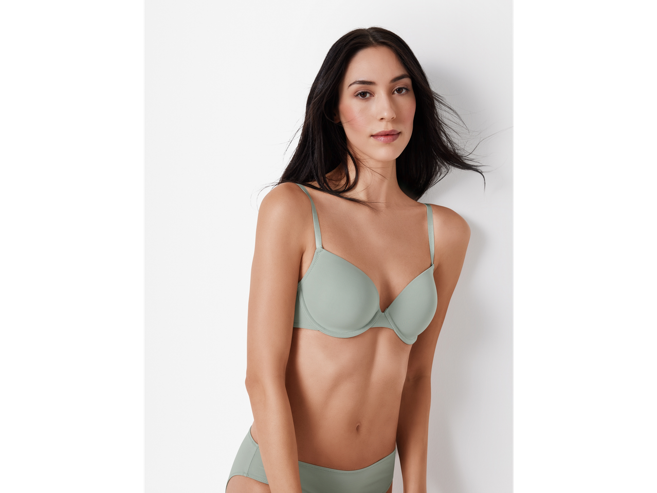 Sage green bra and panties.