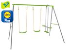 A Lidl Play three-seat swing set with a slide.