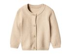 Beige knitted baby cardigan with long sleeves and buttons