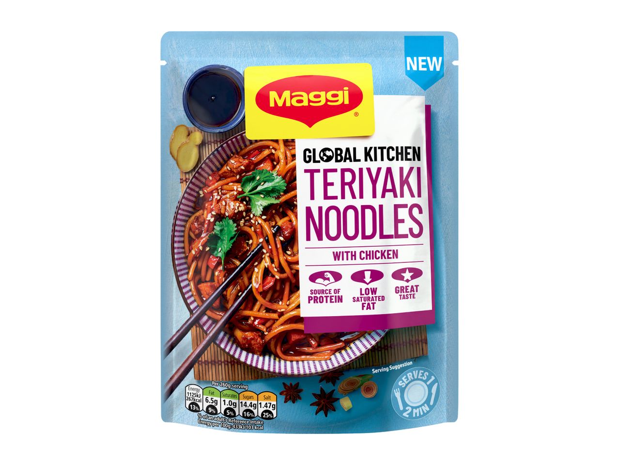 A packet of Teriyaki Noodles with Chicken, 260g