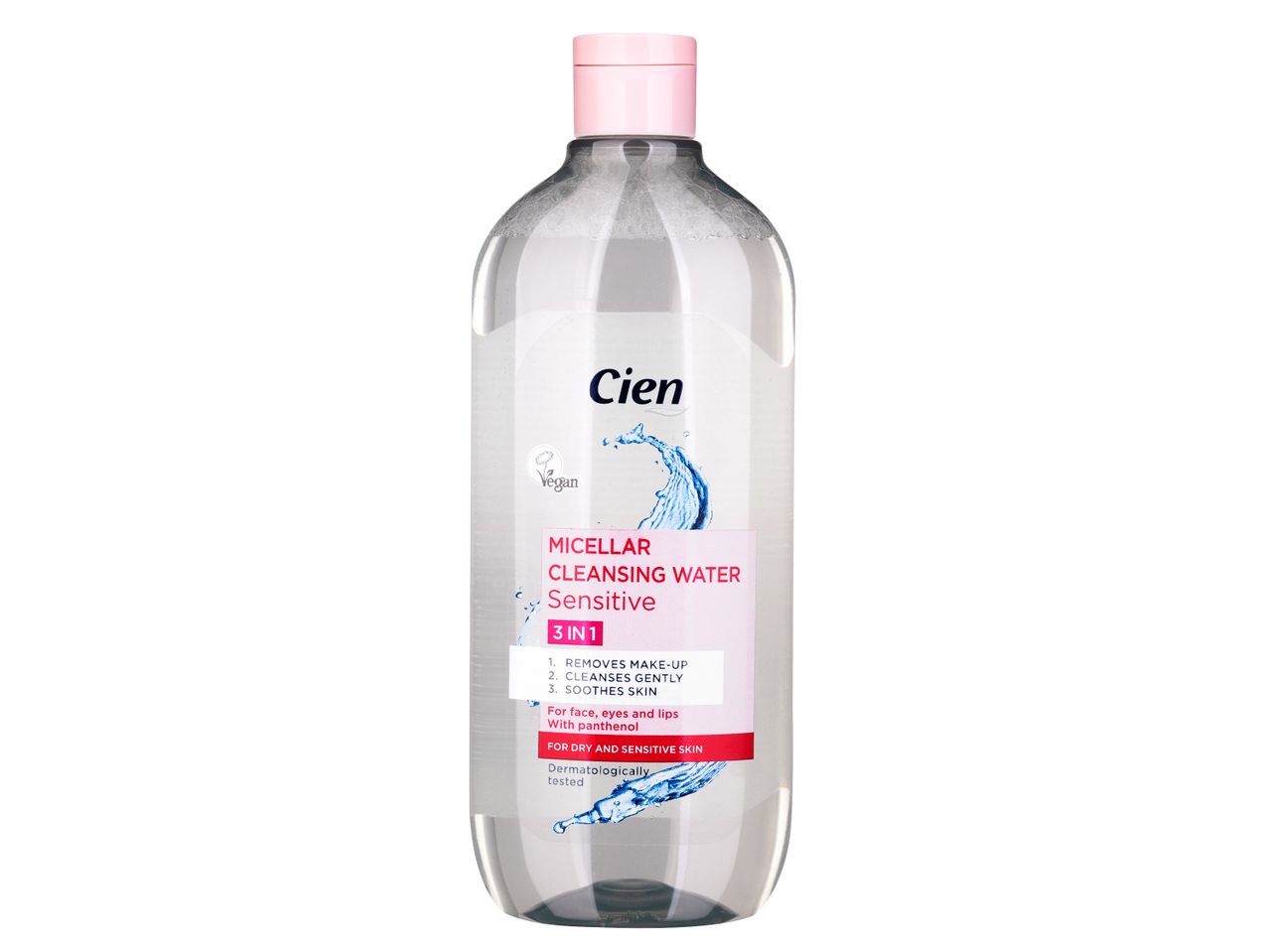 Cien Sensitive micellás tisztítóvíz: eltávolítja a sminket, tisztít és nyugtatja a száraz és érzékeny bőrt.