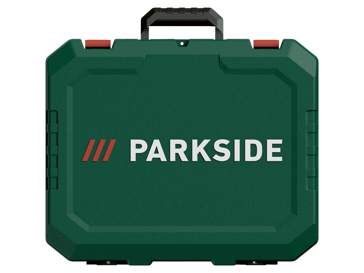 Roheline Parkside tööriistakast käepidemega.