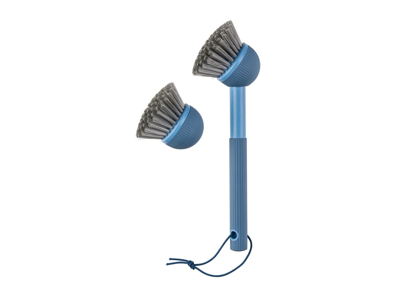 A blue dual-ended brush with a long handle, ideal for cleaning hard-to-reach areas.