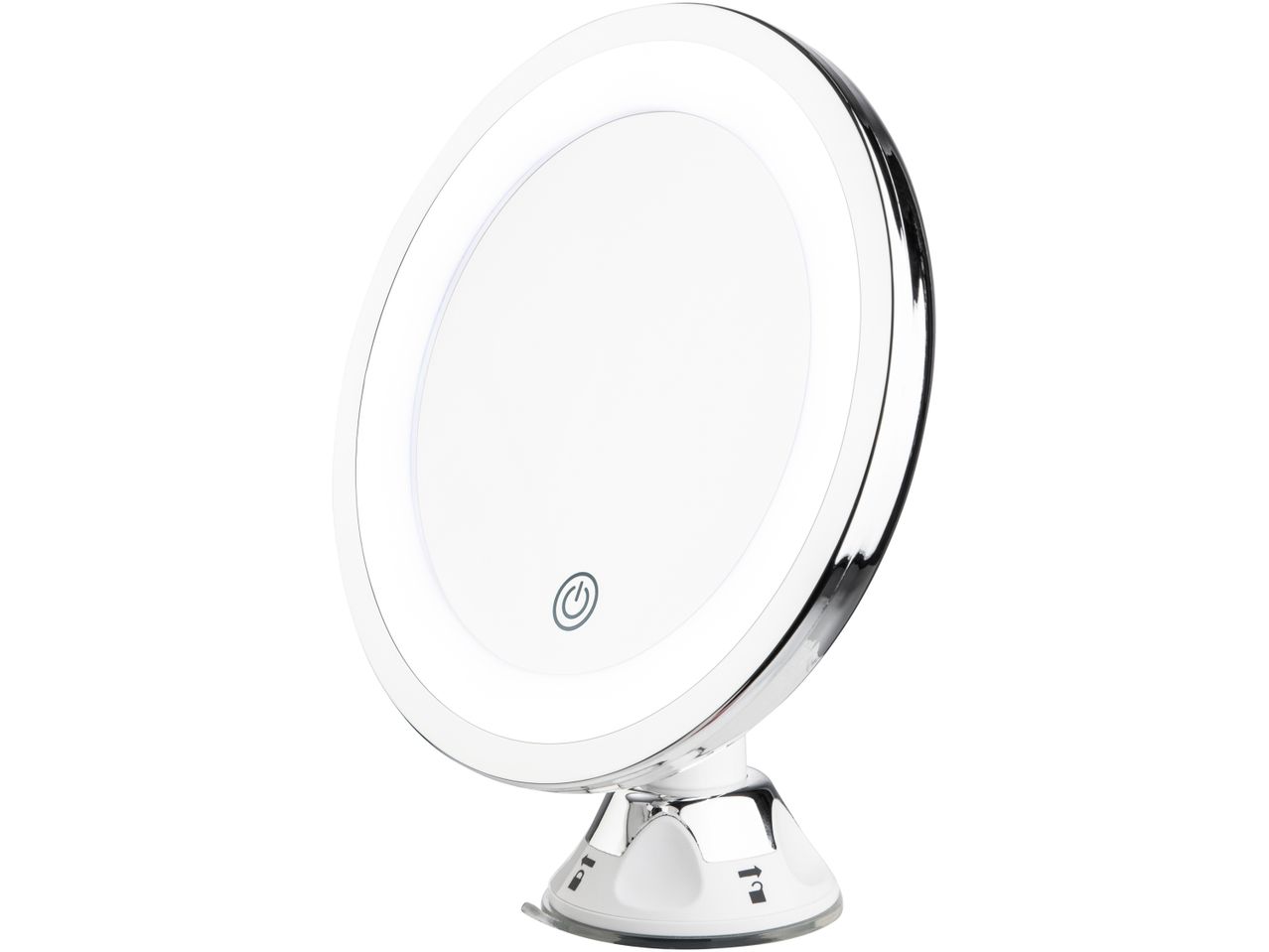 A white LED Make-Up Mirror with a suction cup base.