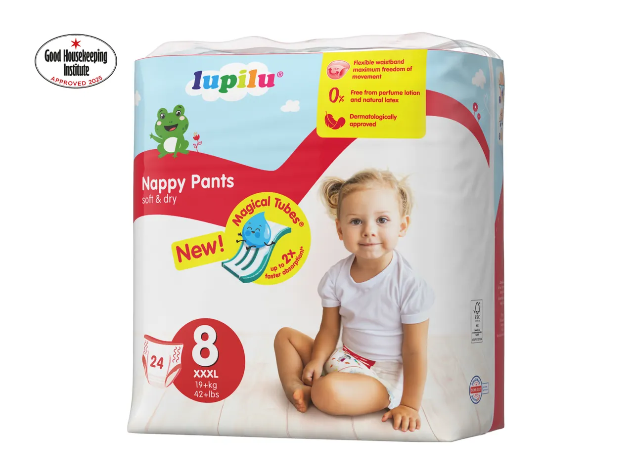 Lupilu size 8 baby nappies, 24 pack size.