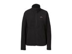 Women's black fleece jacket with a pink logo on the chest