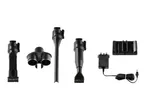 Handheld vacuum cleaner attachments, charger, and docking station.