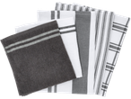 W5 Kitchen Hand Towel & Tea Towel Set with grey and white striped patterns
