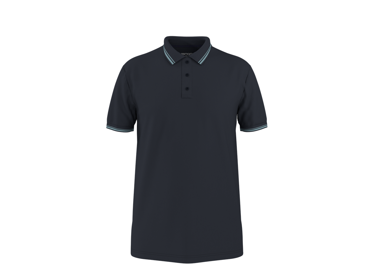 Polo ESMARA MEN azul-marinho com gola e punhos listrados.