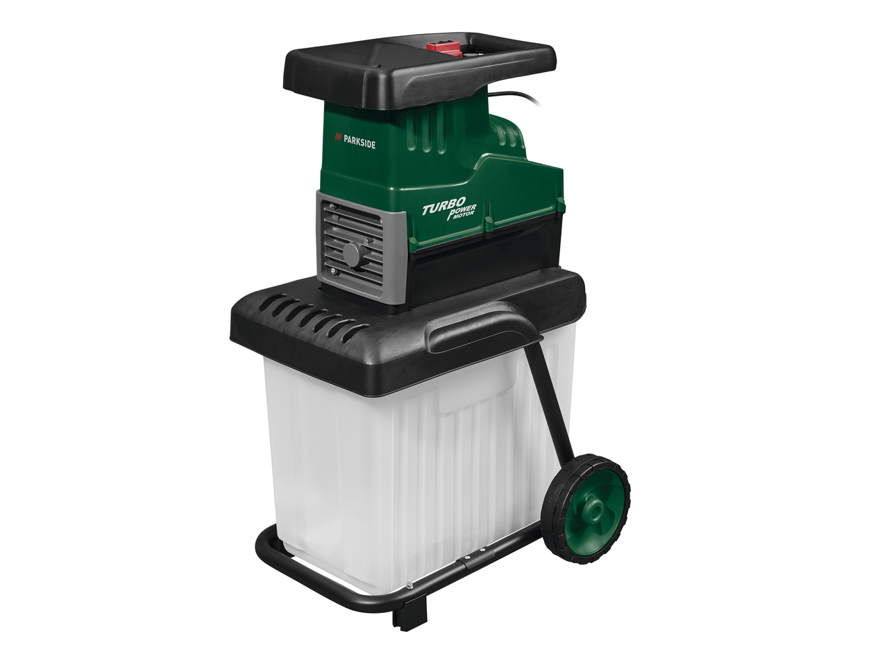 Parkside smulkintuvas su Turbo Power varikliu ir surinkimo dėže.