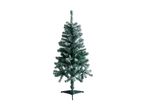 Flocked artificial Christmas tree with a dark green base and white frosted branches.