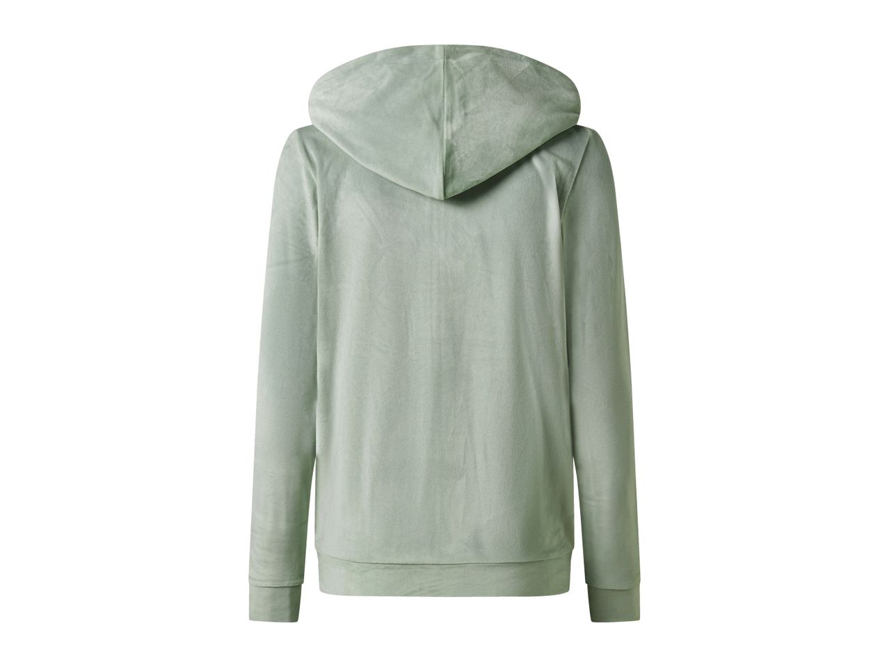 Back view of a light green velvet hoodie