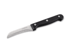 Ein kleines, schwarzes Küchenmesser mit einer gebogenen Klinge.