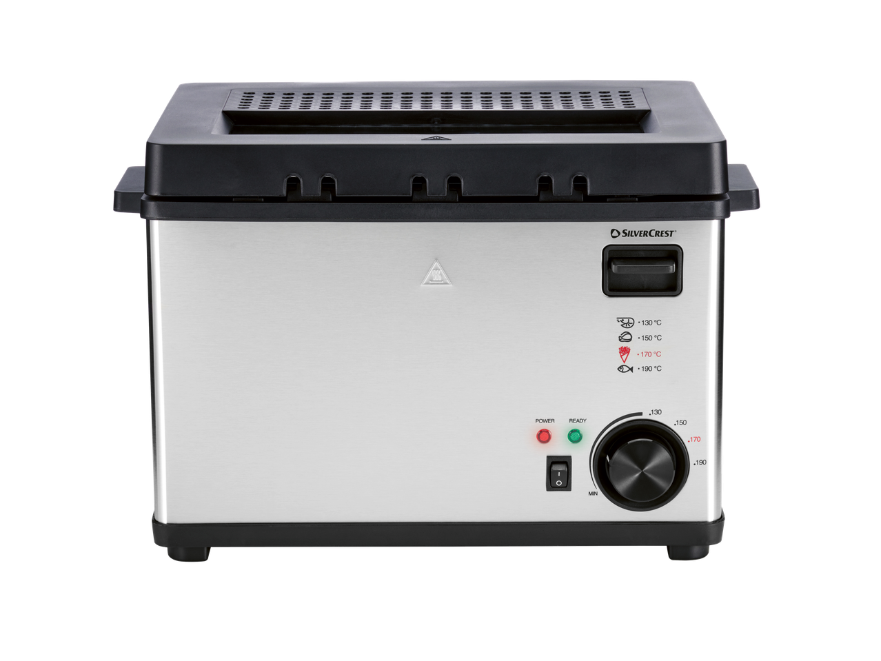 SILVERCREST® nerūsējošā tērauda fritieris ar temperatūras kontroli un indikatorgaismām.