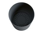 A dark gray planter with drainage holes.