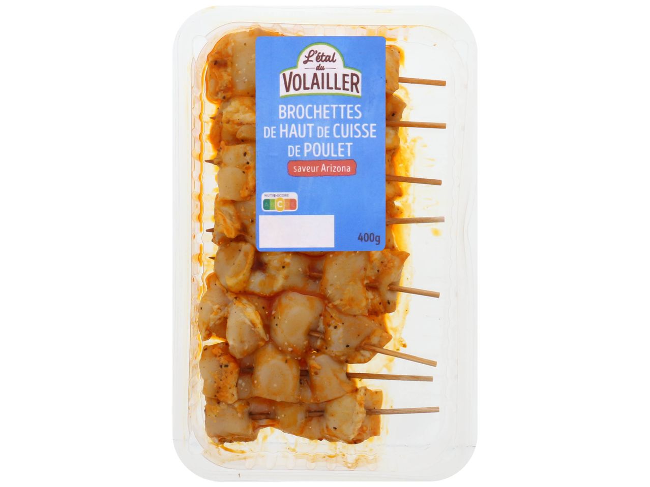 Brochettes de poulet L'étal du volailler, saveur Arizona, 400g.