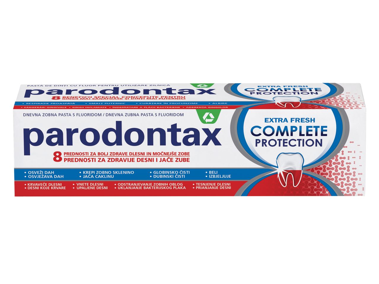 Parodontax zobna pasta za celovito zaščito pred parodontalnimi boleznimi.