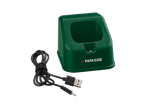 Зелена зарядна станция Parkside с USB кабел.