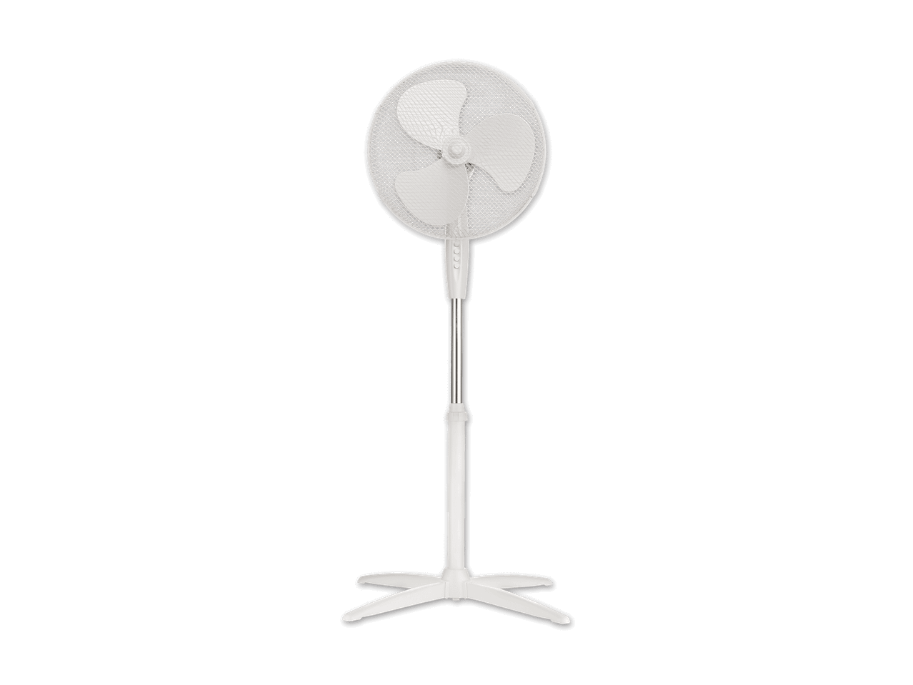 Ein weißer Standventilator.