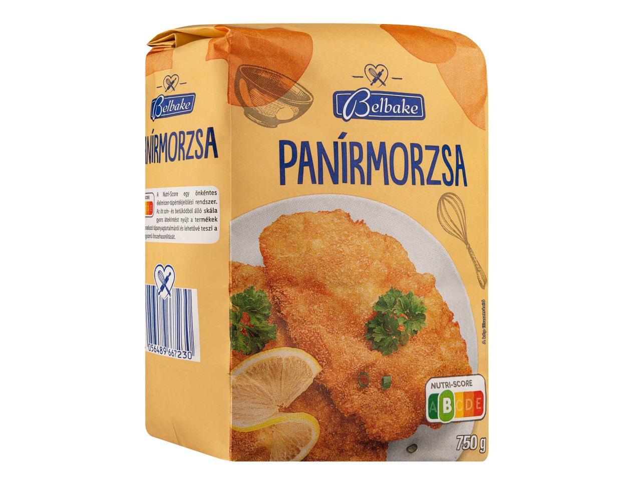Belbake panírmorzsa csomagolása rántott hússal és citrommal.