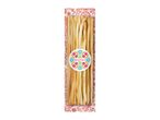 Cheese sticks in packaging with a red and white folk pattern and a colorful floral label.