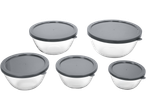 Conjunto de 5 tigelas de vidro com tampas cinzentas