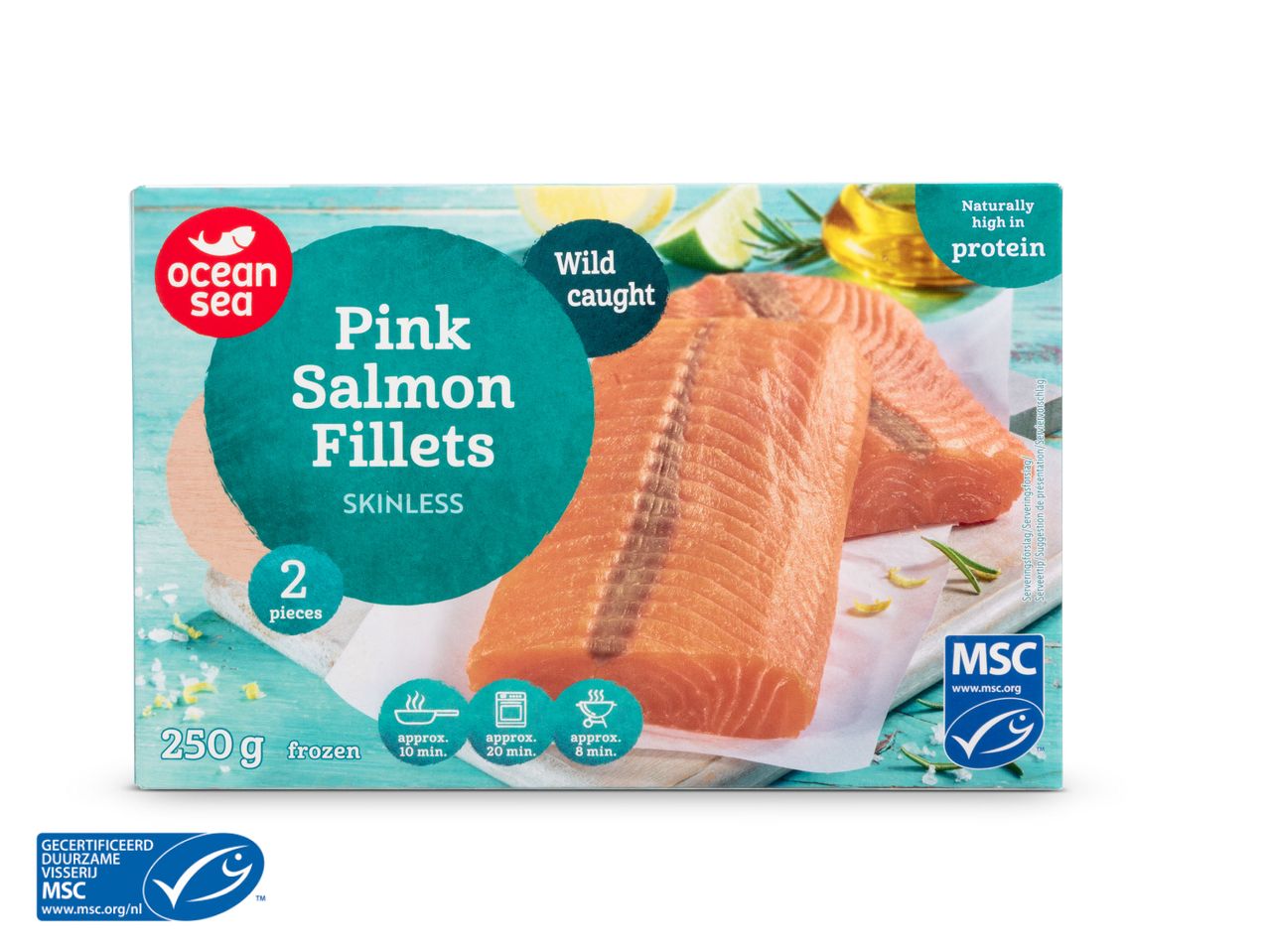 Ocean Sea roze zalmfilets, wild gevangen, velletjes verwijderd.