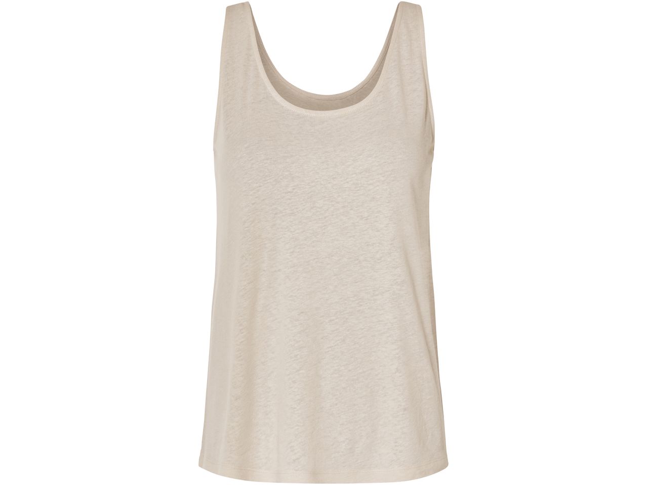 A beige linen sleeveless top.