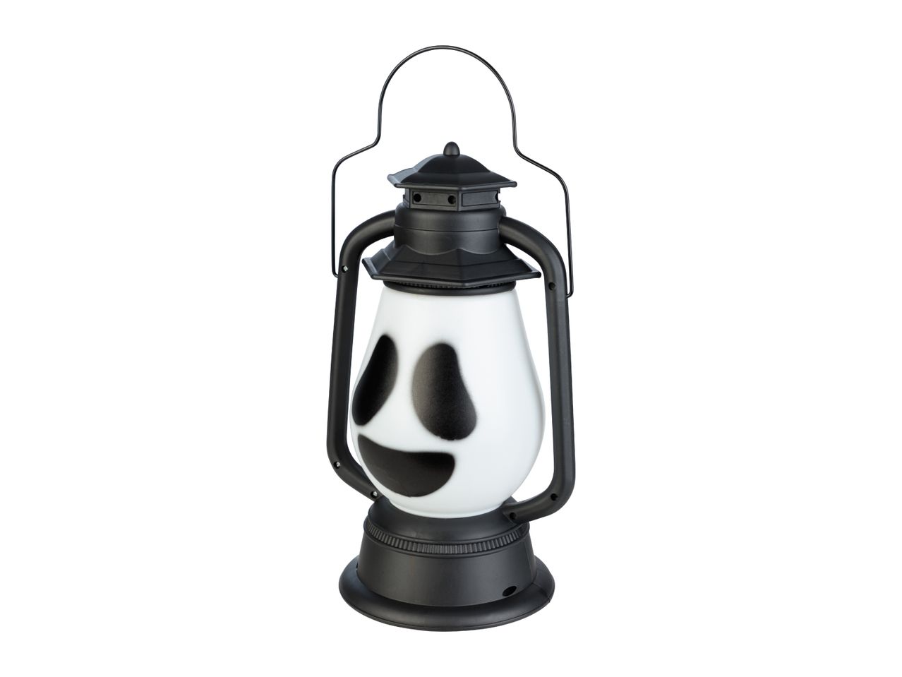 Black and white ghost-faced Halloween lantern