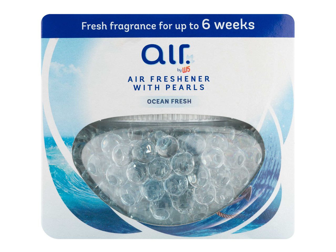 QUR air freshener with pearls, ocean fresh scent, lasting up to 6 weeks.