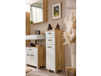 LIVARNO washbasin cabinet with mirror cabinet and tall cabinet in wood and white.