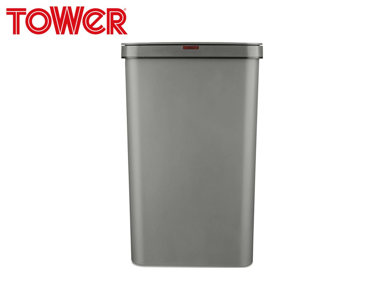 Grey rectangular kitchen bin with a red sensor on the lid.