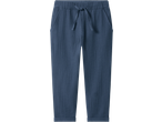 Pantaloni de muselină LUPILU pentru copii mici, albaștri, cu șnur și buzunare.