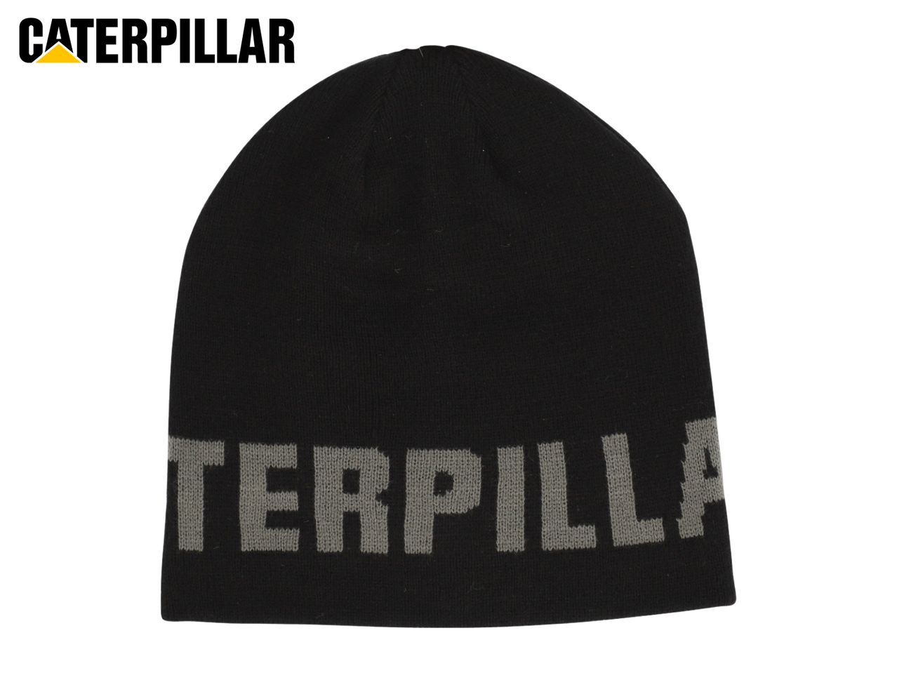 Caterpillar black beanie with grey 'TERPILLA' text