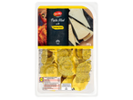 Опаковка с пълнена паста с испанско сирене Манчего, с текст „Pasta filled with Manchego Cheese“.