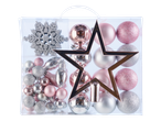 LIVARNO home, Ziemassvētku eglītes rotājumu komplekts: sudraba sniegpārsla, rozā un sudraba bumbas, zelta zvaigzne.